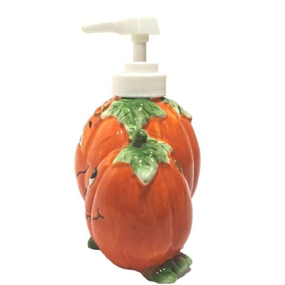 Smiling Jack-O-Lanterns Soap Dispenser Halloween Fall Kitchen Ceramic - Picture 2 of 6